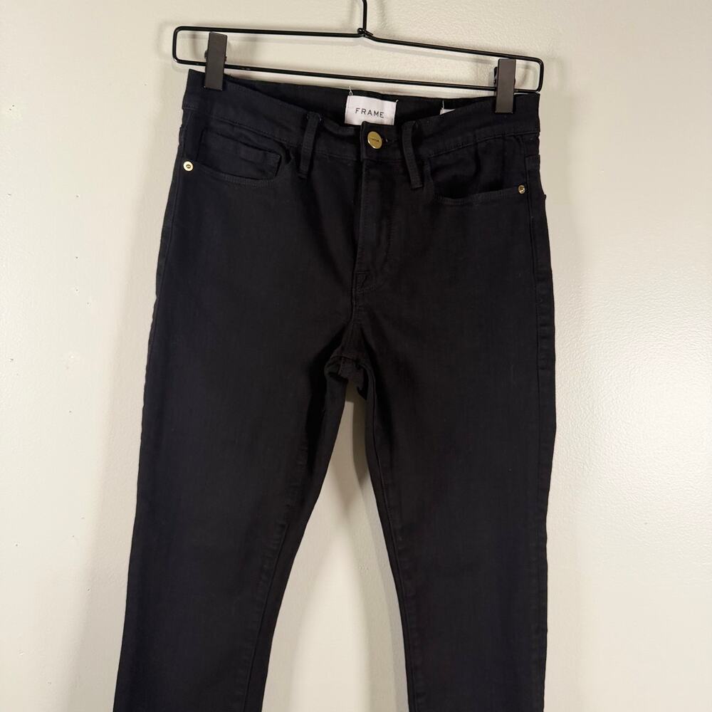 Frame Le Skinny De Jeanne Cropped Jeans Black Fil Noir Mid Rise Womens Size 27 View 6